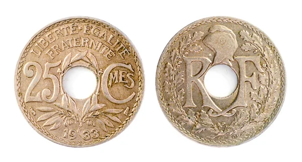 アンティーク フランスの珍しいコイン 25 サンチーム通常切手 — ストック写真