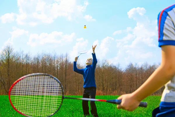 stock image Family - two little boys playing badminton