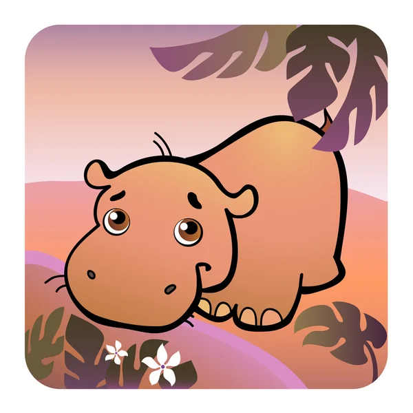 Friendly hippo in savanna — Stock Vector