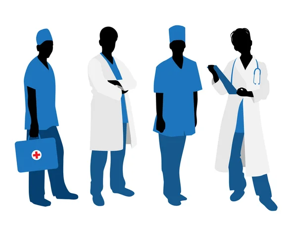 Silhouettes de médecins sur blanc — Image vectorielle