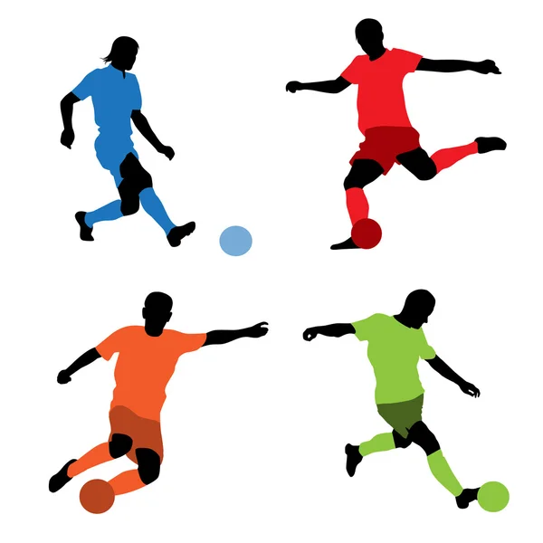 Four soccer players silhouettes — Stock Vector