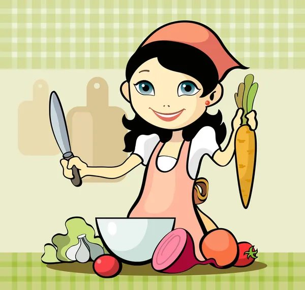 Dívka připravuje jídlo — Stockový vektor