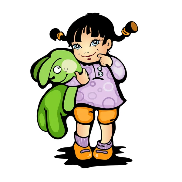 Chica con conejito verde — Vector de stock