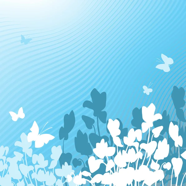 Niebieskim tle kwiatów — Wektor stockowy