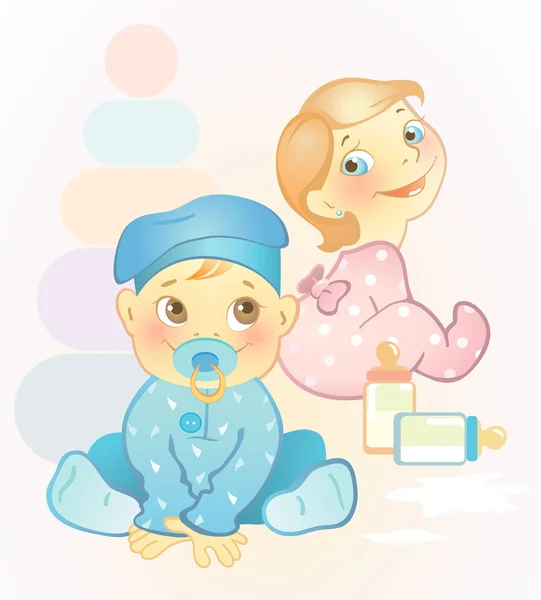 Two babies, girl and boy — Stock Vector