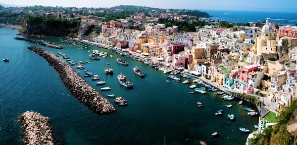 Πανοραμική θέα του νησιού procida, Νάπολη Εικόνα Αρχείου