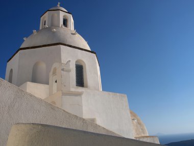 Yunan Adası beyaz kilise ve Deniz Manzaralı