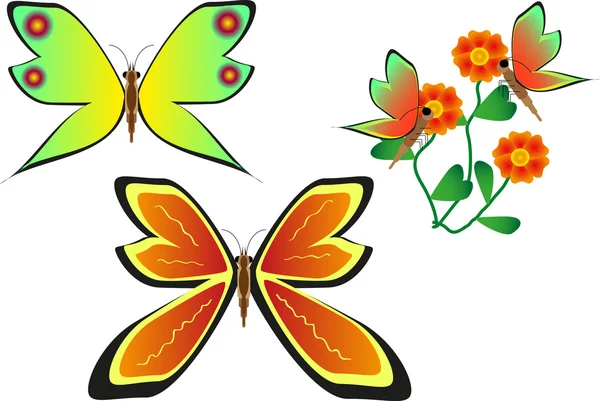 Schmetterlinge und Blumen — Stockvektor