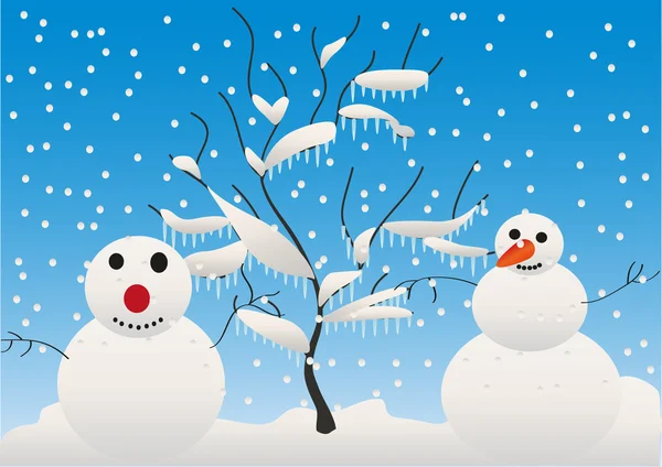 stock vector Snowmen and tree