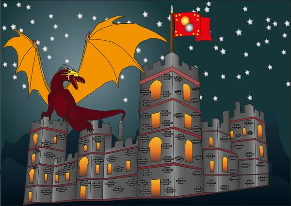 El dragón en el castillo — Archivo Imágenes Vectoriales