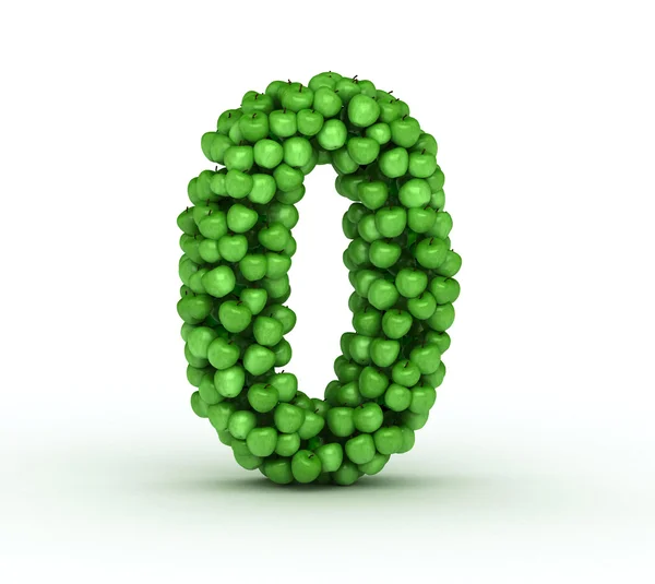 Numer 0, alfabet zielone jabłka — Zdjęcie stockowe