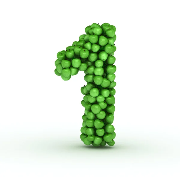 Number 1, alphabet of green apples — Stock Photo, Image