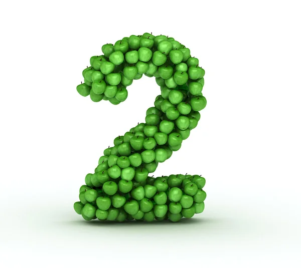 Numer 2, alfabet zielone jabłka — Zdjęcie stockowe