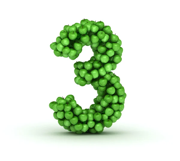 Number 3, alphabet of green apples — Stock Photo, Image