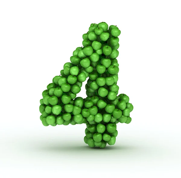 Number 4, alphabet of green apples — Stock Photo, Image