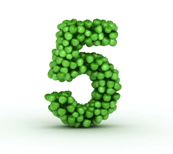 Number 5, alphabet of green apples — Stock Photo, Image