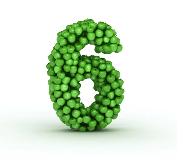 Sayı 6, yeşil elma alfabesi — Stok fotoğraf