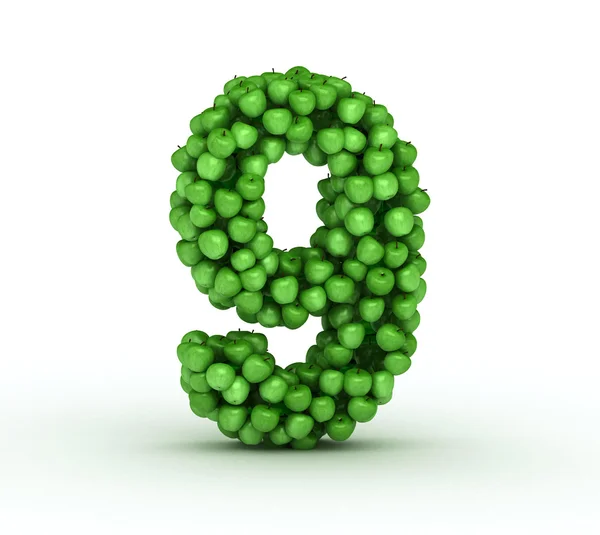 Номер 9, алфавит зеленых яблок — стоковое фото