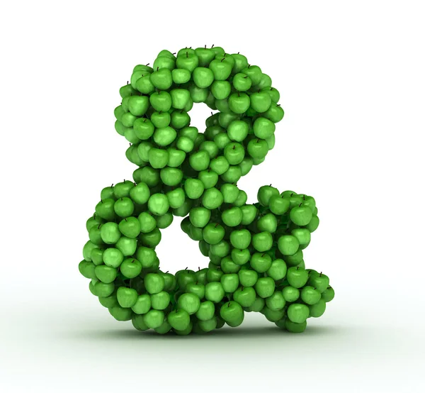 Ampersand teken, alfabet van groene appels — Stockfoto