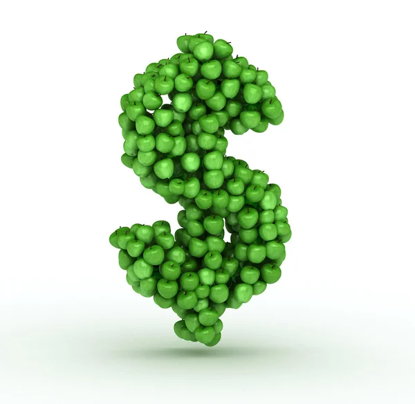 Znak dolaru, abeceda zelených jablek — Stock fotografie