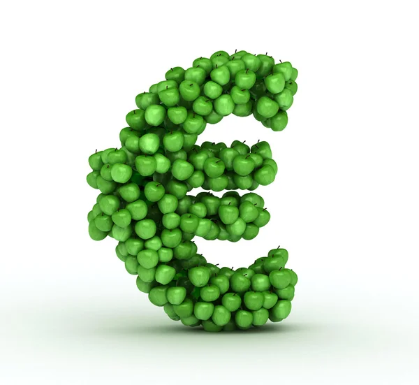 Symbol měny euro, abeceda zelených jablek — Stock fotografie