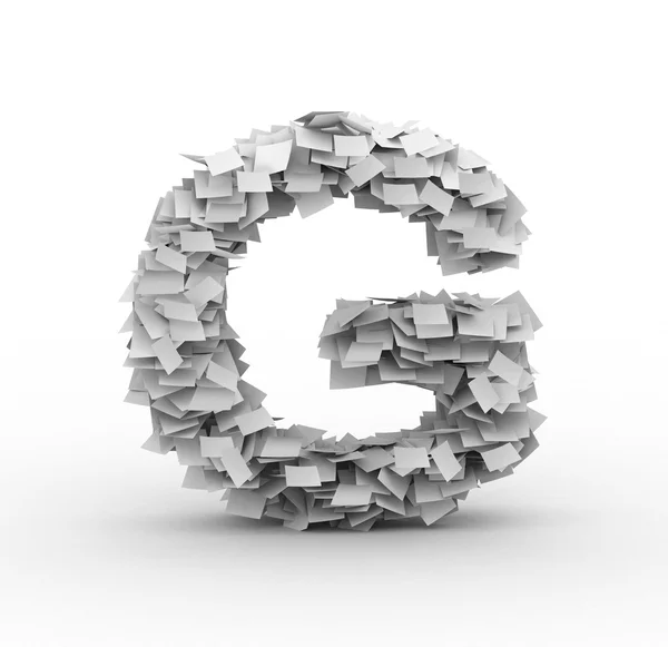 Carta G, empilhada a partir de folhas de papel — Fotografia de Stock