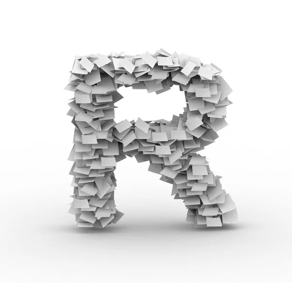 Buchstabe r, aus Papierbögen gestapelt — Stockfoto
