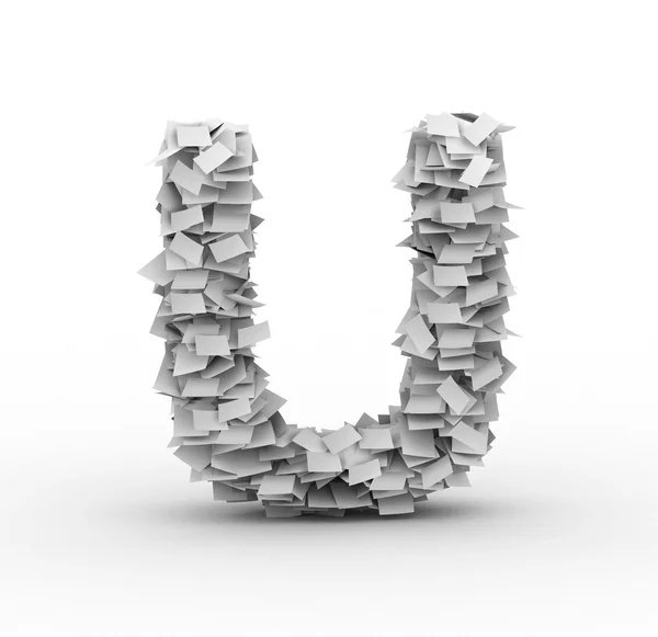 Буква U, сложенная из бумажных листов — стоковое фото