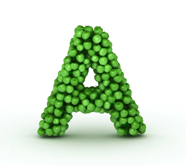 Буква А, алфавит из зеленых яблок — стоковое фото