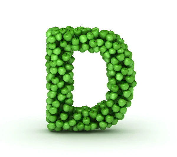 Bokstaven d, alfabet av gröna äpplen — Stockfoto