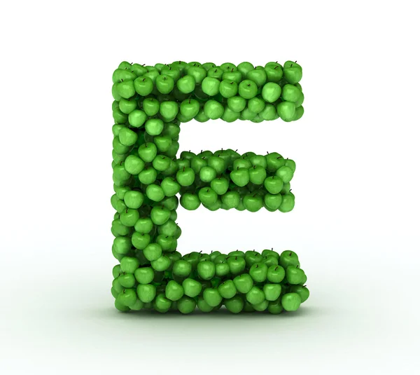 Letra E, alfabeto de manzanas verdes — Foto de Stock