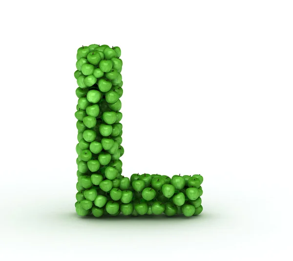 Litera l, alfabet zielone jabłka — Zdjęcie stockowe