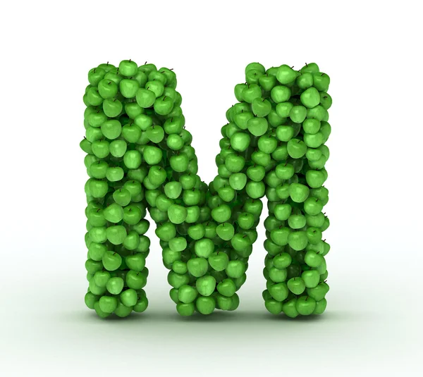 Literę m, alfabet zielone jabłka — Zdjęcie stockowe