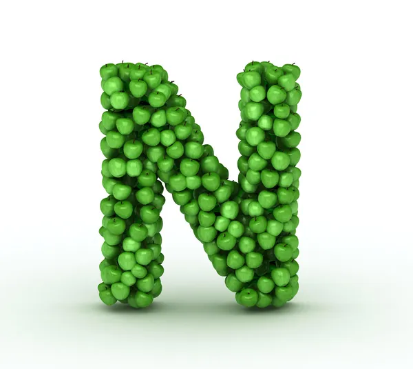 Letra N, alfabeto de manzanas verdes — Foto de Stock