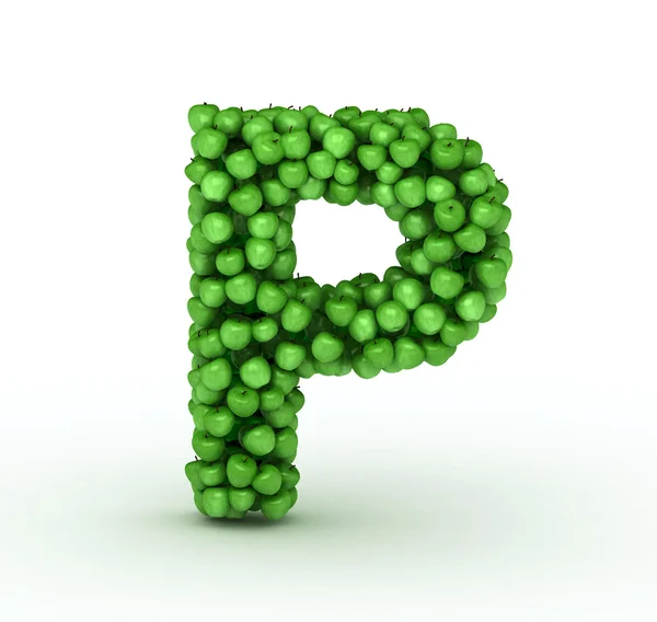 Písmeno p, abeceda zelených jablek — Stock fotografie