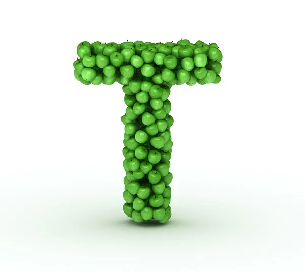 Písmeno t, abeceda zelených jablek — Stock fotografie