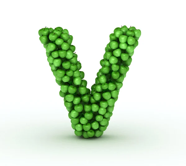 Písmeno V, abeceda ze zelených jablek — Stock fotografie