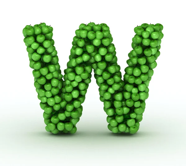 Buchstabe W, Alphabet aus grünen Äpfeln — Stockfoto