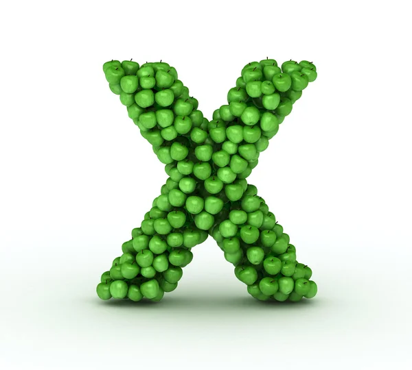 Bokstav X, alfabetet med gröna äpplen — Stockfoto