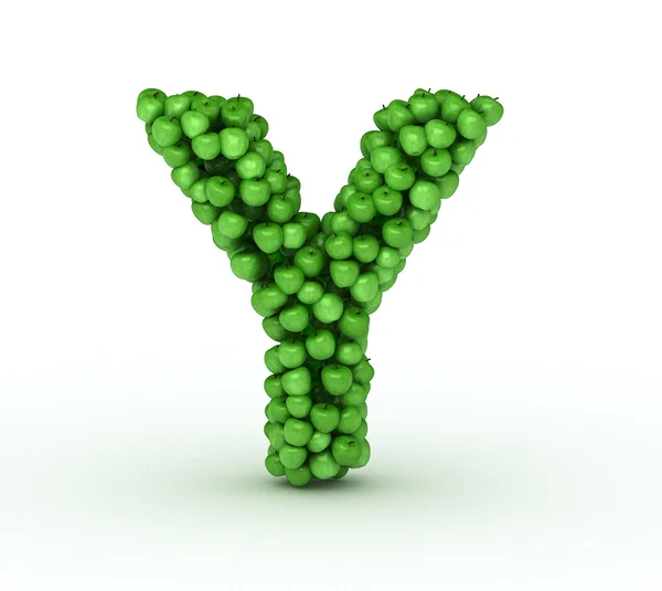 Bogstavet Y, alfabet med grønne æbler - Stock-foto