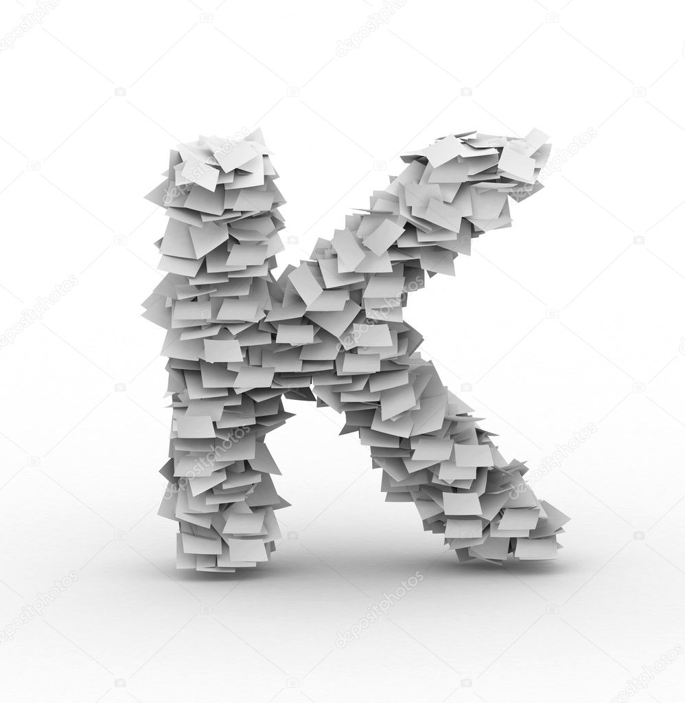 Letter K, stacked from paper sheets