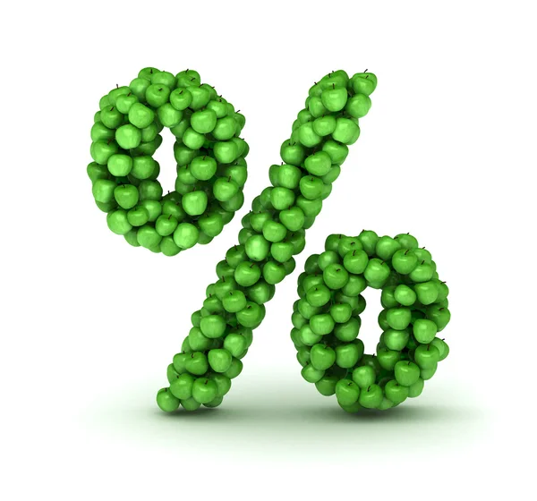 Symbol procentu, alfabet zielone jabłka — Zdjęcie stockowe