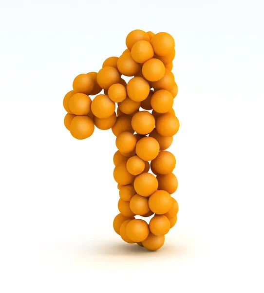 Numero 1, carattere di agrumi arancioni, sfondo bianco — Foto Stock