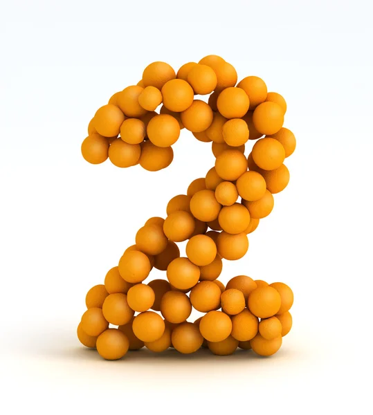 Number 2, font of orange citrus, white background — Stock Photo, Image