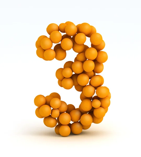 Numer 3, czcionki pomarańczowe owoce cytrusowe, białe tło — Zdjęcie stockowe