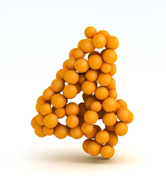 Numer 4, czcionki pomarańczowe owoce cytrusowe, białe tło — Zdjęcie stockowe