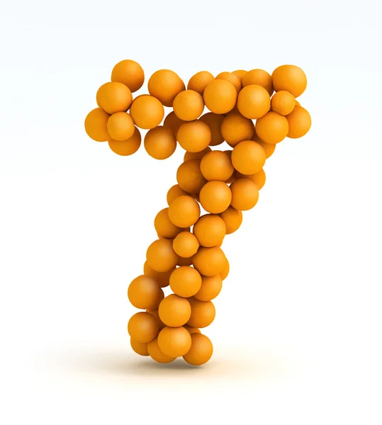 Numer 7, czcionki pomarańczowe owoce cytrusowe, białe tło — Zdjęcie stockowe