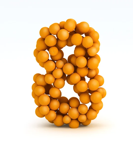 Numer 8, czcionki pomarańczowe owoce cytrusowe, białe tło — Zdjęcie stockowe