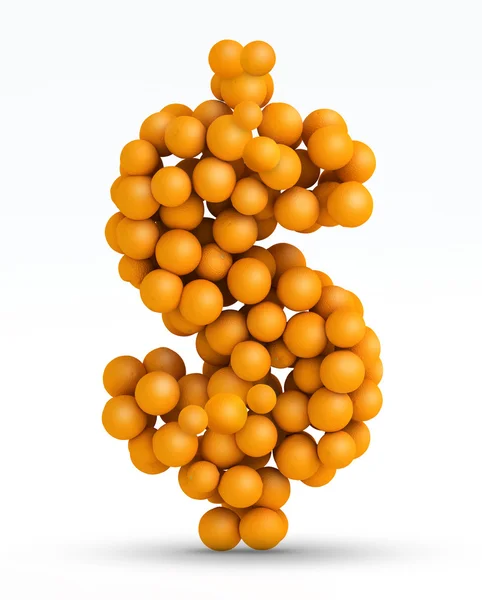 Dollarzeichen, Schrift aus orangefarbenen Zitrusfrüchten — Stockfoto