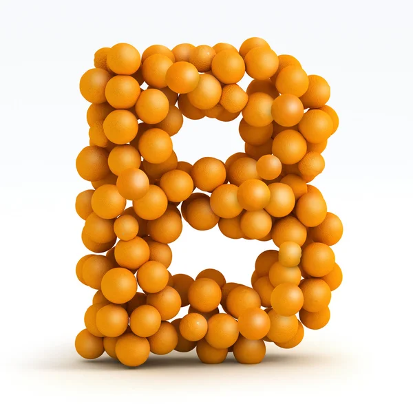 Буква B, шрифт из оранжевых цитрусовых, белый фон — стоковое фото